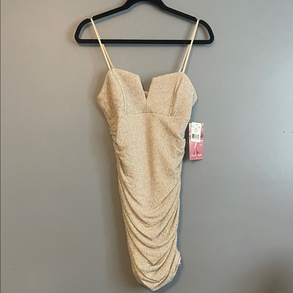 NWT Emerald Sundae Cream Ruched Mini Dress P2P